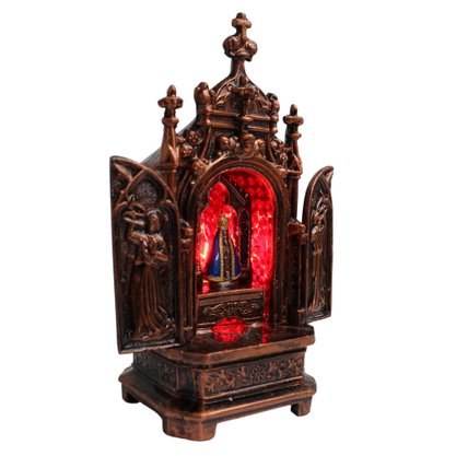 Capela Metal de Nossa Senhora Aparecida Luz Vermelha - 19 cm