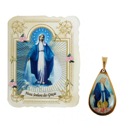 Cartão Lembrança Nossa Senhora Das Graças Medalha Velcro