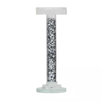 Castiçal de Vidro com Cristais Prateados - 25 Cm