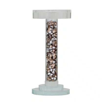 Castiçal de Vidro com Cristais Rosê - 20 Cm