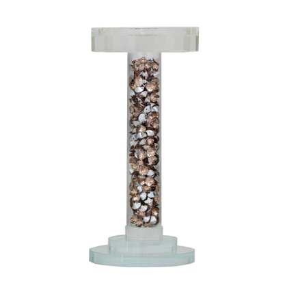 Castiçal de Vidro com Cristais Rosê - 20 Cm