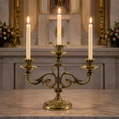 Castiçal Três Velas Bronze - 21 cm x 27 cm