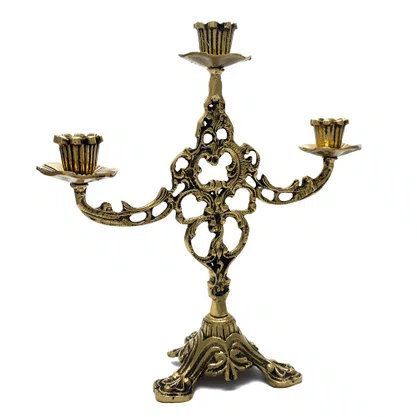 Castiçal Três Velas Trabalhado Bronze - 30 x 31 cm
