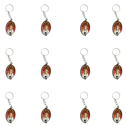 12 Unid - Chaveiro Chapa Aba Nossa Senhora de Fátima Fundo Vermelho
