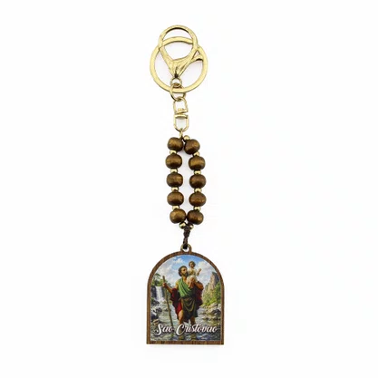 Chaveiro de Madeira São Cristóvão Imbuia Mosquete Dourado
