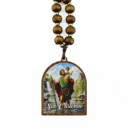 Chaveiro de Madeira São Cristóvão Imbuia Mosquete Dourado