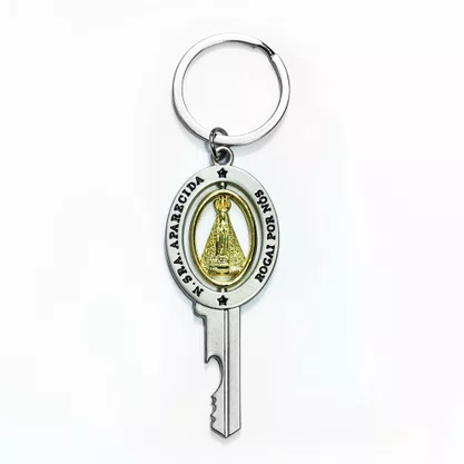 Chaveiro de Nossa Senhora Aparecida Dourado Chave Carro Inox