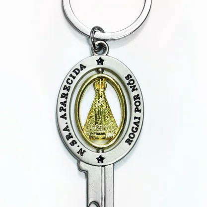 Chaveiro de Nossa Senhora Aparecida Dourado Chave Carro Inox