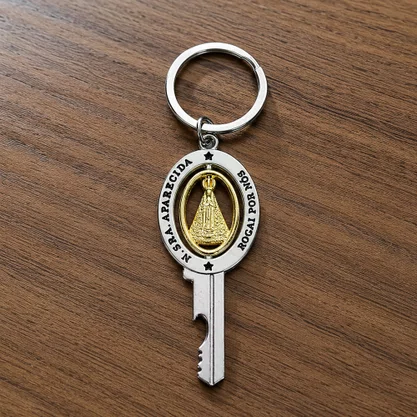 Chaveiro de Nossa Senhora Aparecida Dourado Chave Carro Inox