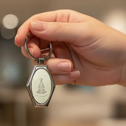 Chaveiro de Nossa Senhora Aparecida Inox Sextavado