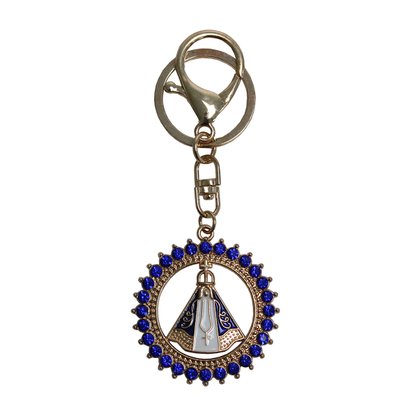 Chaveiro de Nossa Senhora Aparecida Mosquete Redondo Strass Azul