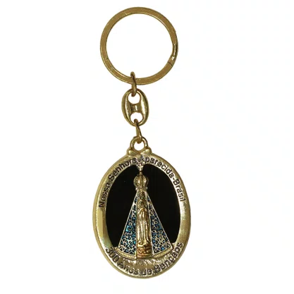 Chaveiro de Nossa Senhora Aparecida Oval Dourado Fundo Preto