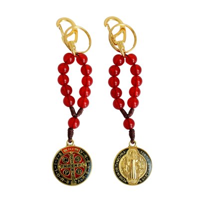 Chaveiro Dezena de São Bento Vermelho (Detalhe tricado) - 10 mm