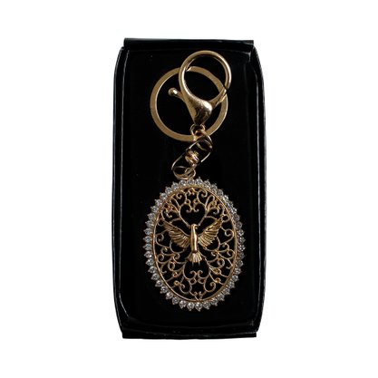 Chaveiro Mosquete Divino Espírito Santo Dourado Com Strass