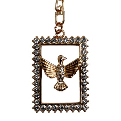 Chaveiro Mosquete Divino Espírito Santo Dourado com Strass