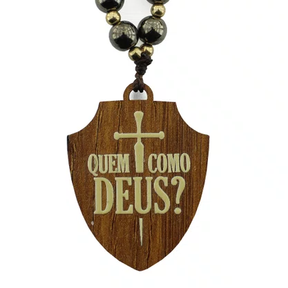 Chaveiro de Madeira São Miguel Arcanjo Mosquete Dourado