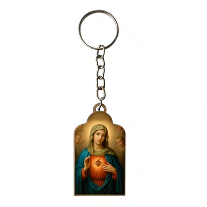 Chaveiro Madeira Imaculado Coração de Maria Corrente Chaveiro Madeira Imaculado Coração de Maria Corrente