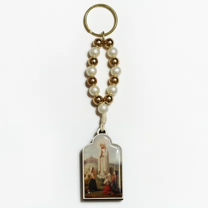 Chaveiro Madeira de Nossa Senhora de Fátima Contas