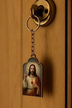 Chaveiro Madeira de Sagrado Coração de Jesus