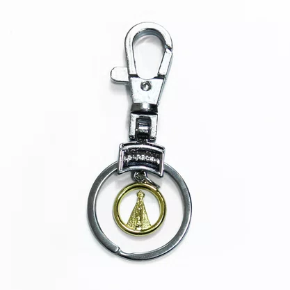 Chaveiro Mosquete de Nossa Senhora Aparecida Redondo Dourado Inox