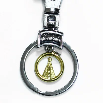 Chaveiro Mosquete de Nossa Senhora Aparecida Redondo Dourado Inox