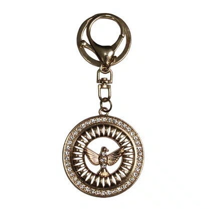 Chaveiro Mosquete Redondo Dourado Divino Espírito Santo Strass