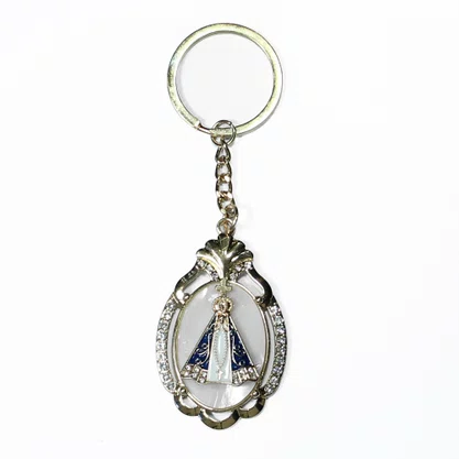 Chaveiro de Nossa Senhora Aparecida Color Oval Dourado Strass