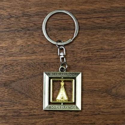 Chaveiro Quadrado de Nossa Senhora Aparecida Dourado Inox