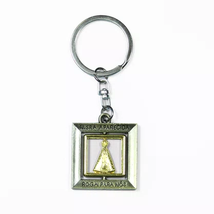 Chaveiro Quadrado de Nossa Senhora Aparecida Dourado Inox