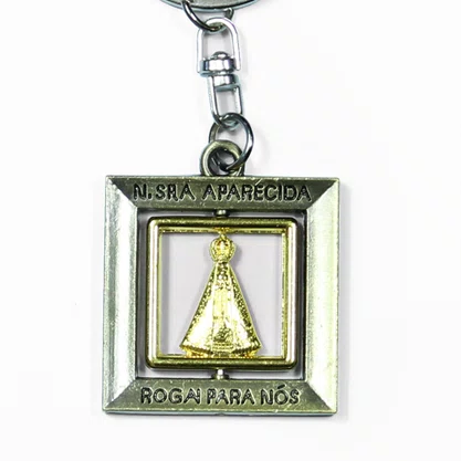 Chaveiro Quadrado de Nossa Senhora Aparecida Dourado Inox