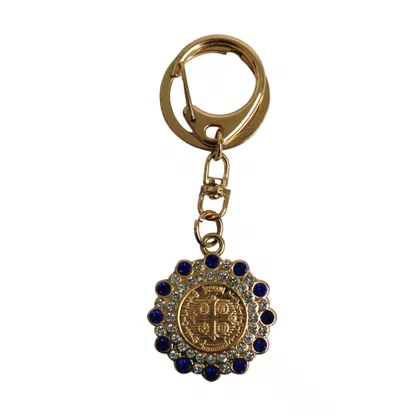 Chaveiro São Bento Mosquete Dourado com Strass - 9,5 cm 
