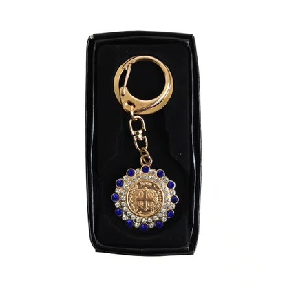 Chaveiro São Bento Mosquete Dourado com Strass - 9,5 cm 