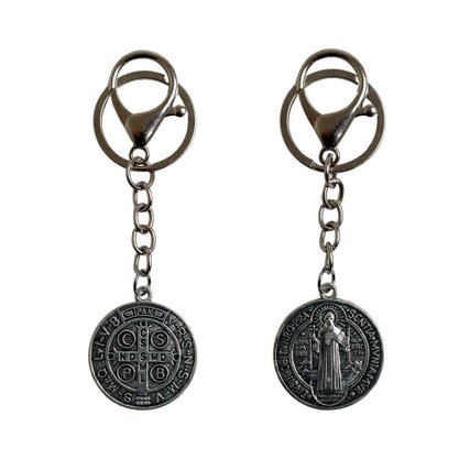 Chaveiro Mosquete Medalha São Bento Prata Velha 