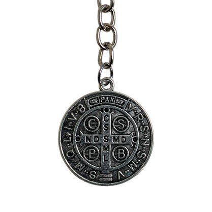 Chaveiro Mosquete Medalha São Bento Prata Velha 
