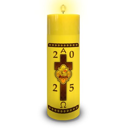 Círio Pascal 30 cm x 9 cm Amarelo Adesivo Cordeiro Sete Selos 2025