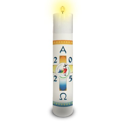 Círio Pascal 75 cm x 7 cm Branco Adesivado Jubileu 2025