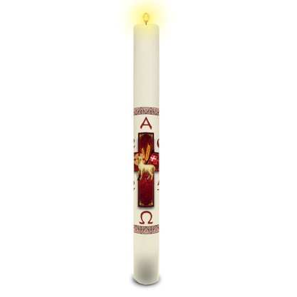 Círio Pascal 90 cm x 9 cm Branco Adesivo Cordeiro Cruz Vermelha 2025