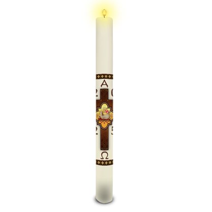 Círio Pascal 90 cm x 9 cm Branco Adesivo Cordeiro Sete Selos 2025