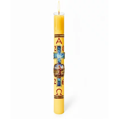 Círio Pascal Relevo Bom Pastor 2026 - 75 X 7 cm Amarelo