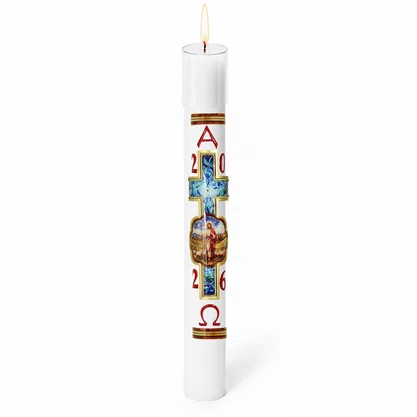 Círio Pascal Relevo Bom Pastor 2026 - 75 X 7 cm Branco