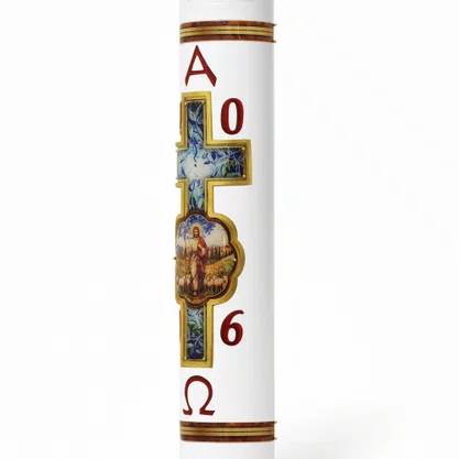 Círio Pascal Relevo Bom Pastor 2026 - 75 X 9 cm Branco