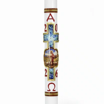 Círio Pascal Relevo Bom Pastor 2026 - 90 X 7 cm Branco