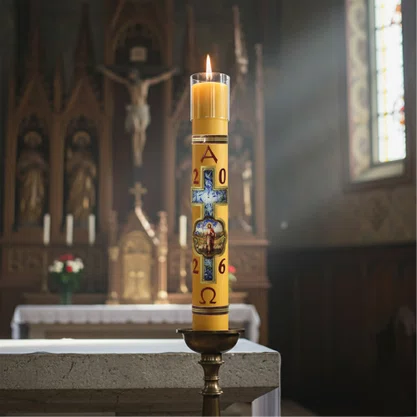 Círio Pascal Relevo Bom Pastor 2026 - 90 X 9 cm Amarelo