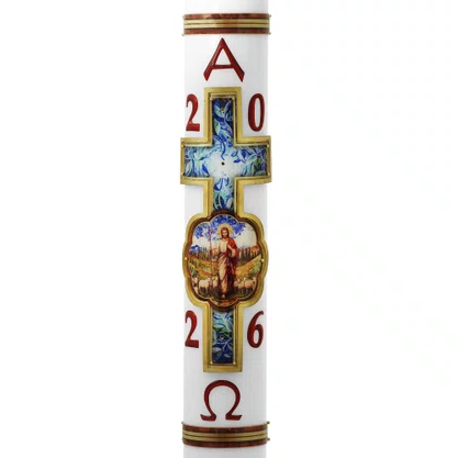 Círio Pascal Relevo Bom Pastor 2026 - 90 X 9 cm Branco