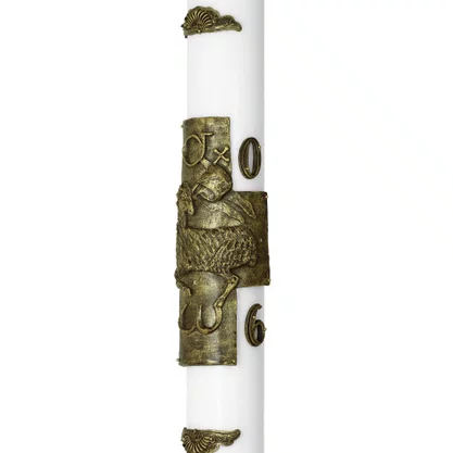Círio Pascal Relevo Cordeiro Bronze 2026 - 90 X 9 cm Branco
