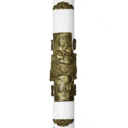 Círio Pascal Relevo Cordeiro Bronze 2026 - 90 X 9 cm Branco