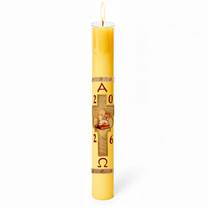 Círio Pascal Relevo Cordeiro Marfim 2026 - 75 X 7 cm Amarelo