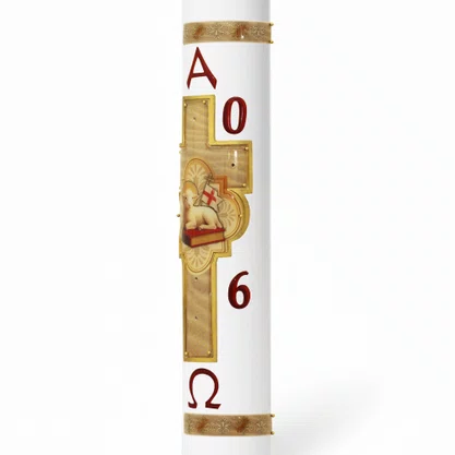 Círio Pascal Relevo Cordeiro Marfim 2026 - 75 X 9 cm Branco