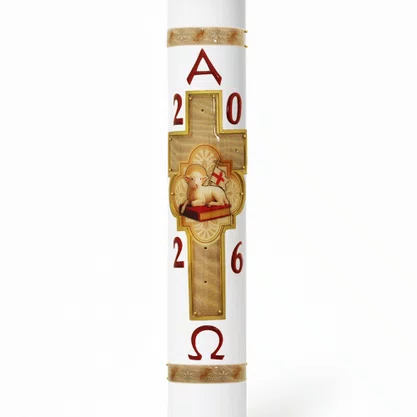 Círio Pascal Relevo Cordeiro Marfim 2026 - 75 X 9 cm Branco
