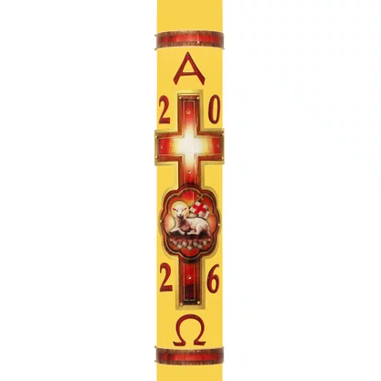 Círio Pascal Relevo Cordeiro Sete Selos 2026 - 75 X 9 cm Amarelo
